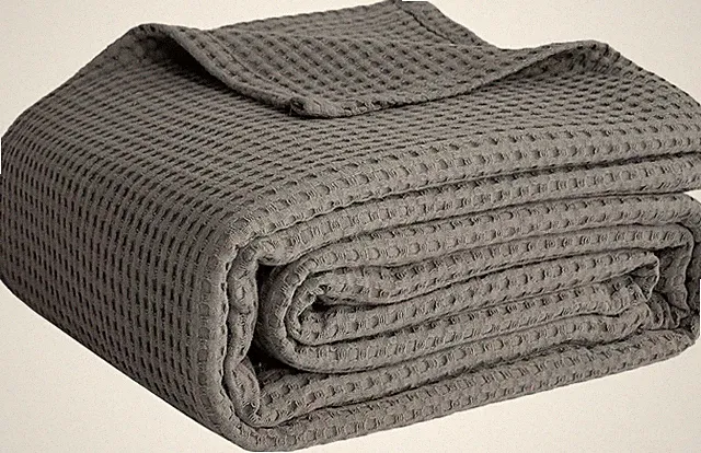 100% Cotton Waffle Weave Blanket Dark Grey Throw 50x60" Lightweight Summer Bed