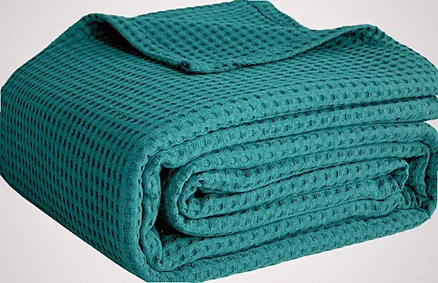 100% Cotton Waffle Weave Blanket Queen Size Lightweight Soft Teal Throw