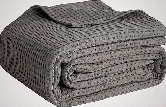 100% Cotton Waffle Weave Throw Blanket Lightweight Breathable 50x60 Dark Grey