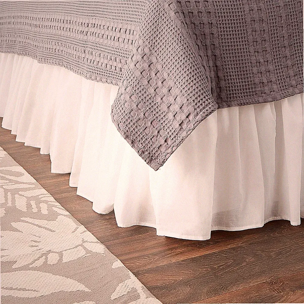 Cotton Voile Bed Skirt, Lined, White, Queen 18-Inch L