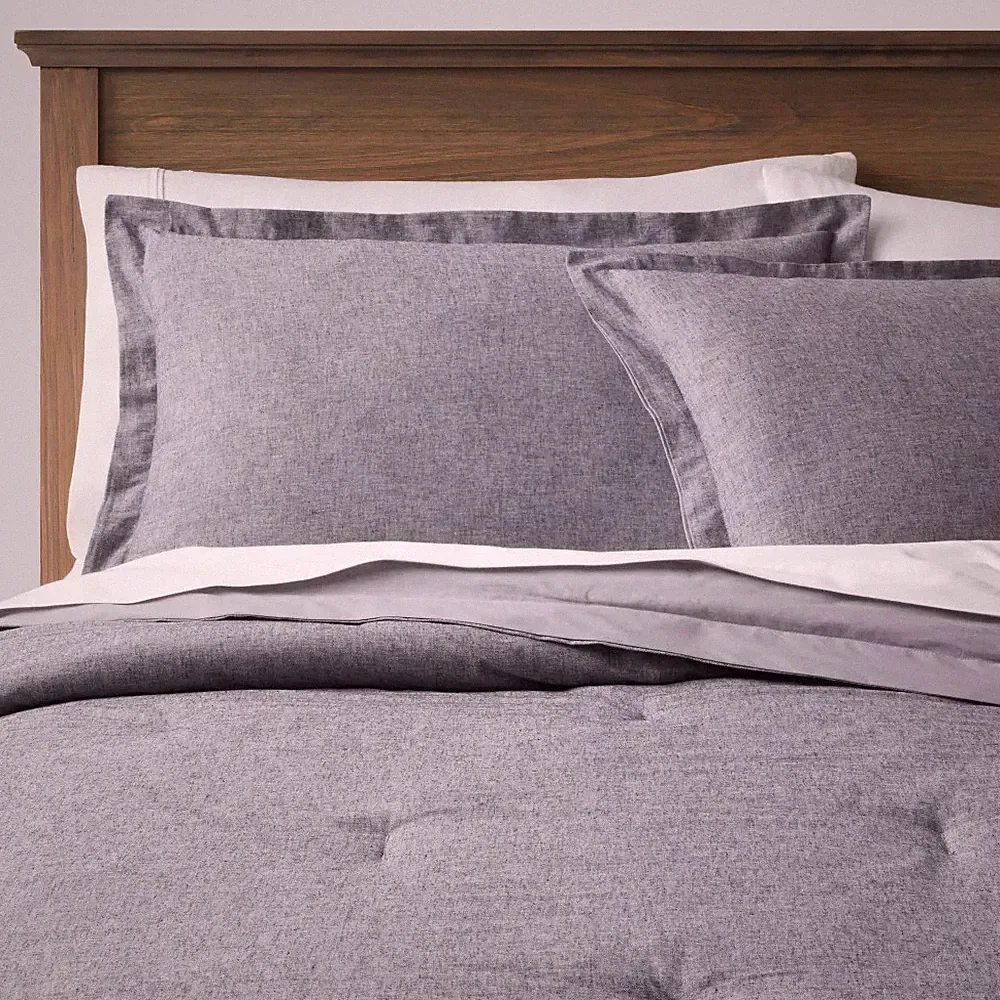 Full/Queen Cotton Linen Chambray Comforter & Sham Set Navy - Threshold
