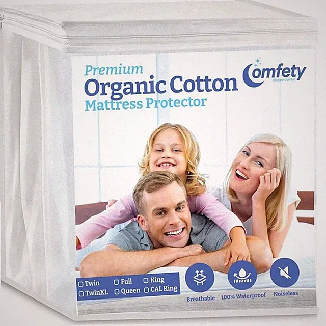 Organic Mattress Protector, 100% Waterproof & Hypoallergenic, Breathable Cotton