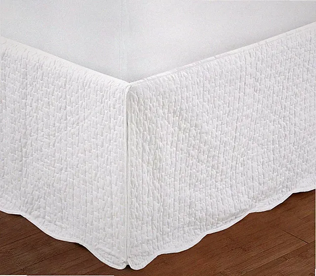 White Quilted Bed Skirt Dust Ruffle Matelasse Tailored Drop