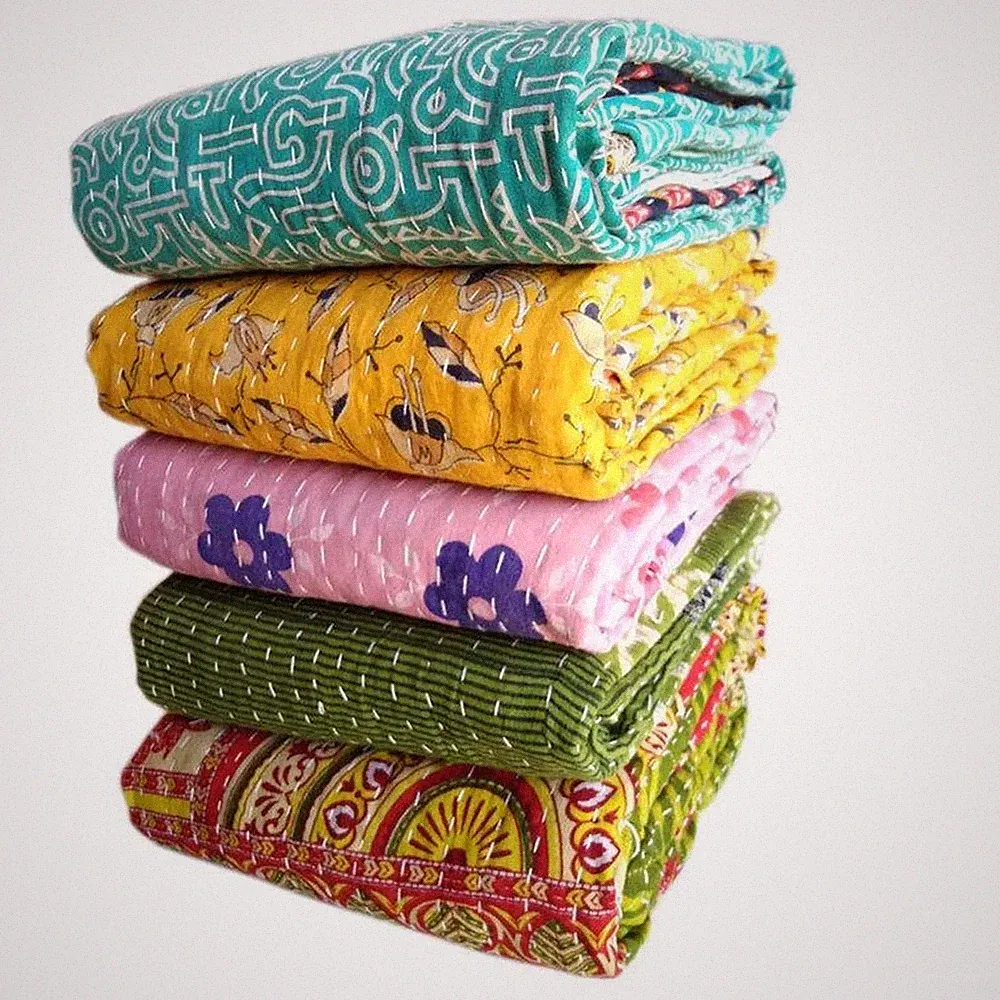Wholesale Lot 10 PC Throw Blanket Kantha Quilt Indian Vintage Cotton Bedspreads